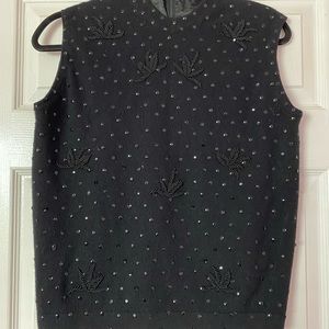 Vintage 1960’s Beaded Sequin Sweater Black Sleeveless Lambswool